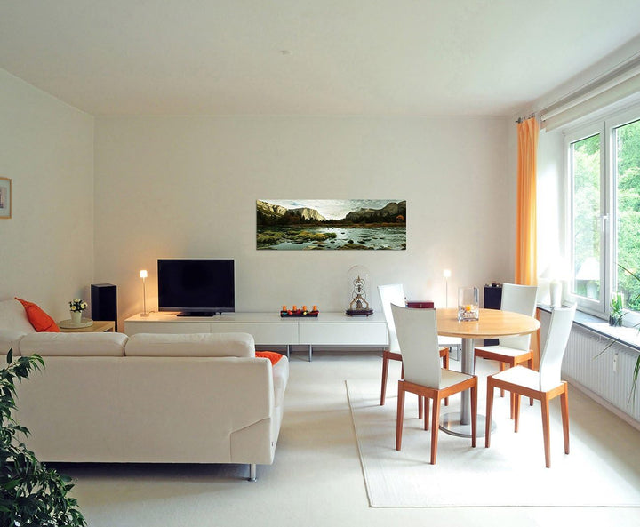 Paul Sinus Art Panoramabild auf Leinwand und Keilrahmen 150x50cm Yosemite Berge See Landschaft Natur