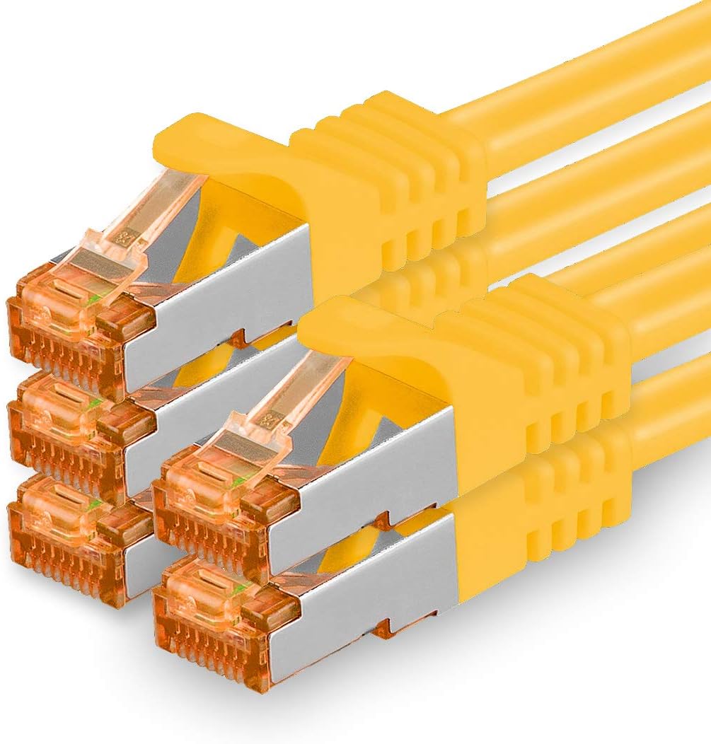 1aTTack.de 5m - Cat.7 Netzwerkkabel Gelb - 5 Stück Gigabit Ethernet LAN Kabel 10000 Mbit s Patchkabe