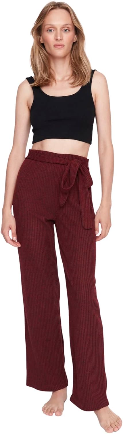 Trendyol Damen Homewear hoher Taille und weitem Bein Hose S Burgundy, S Burgundy