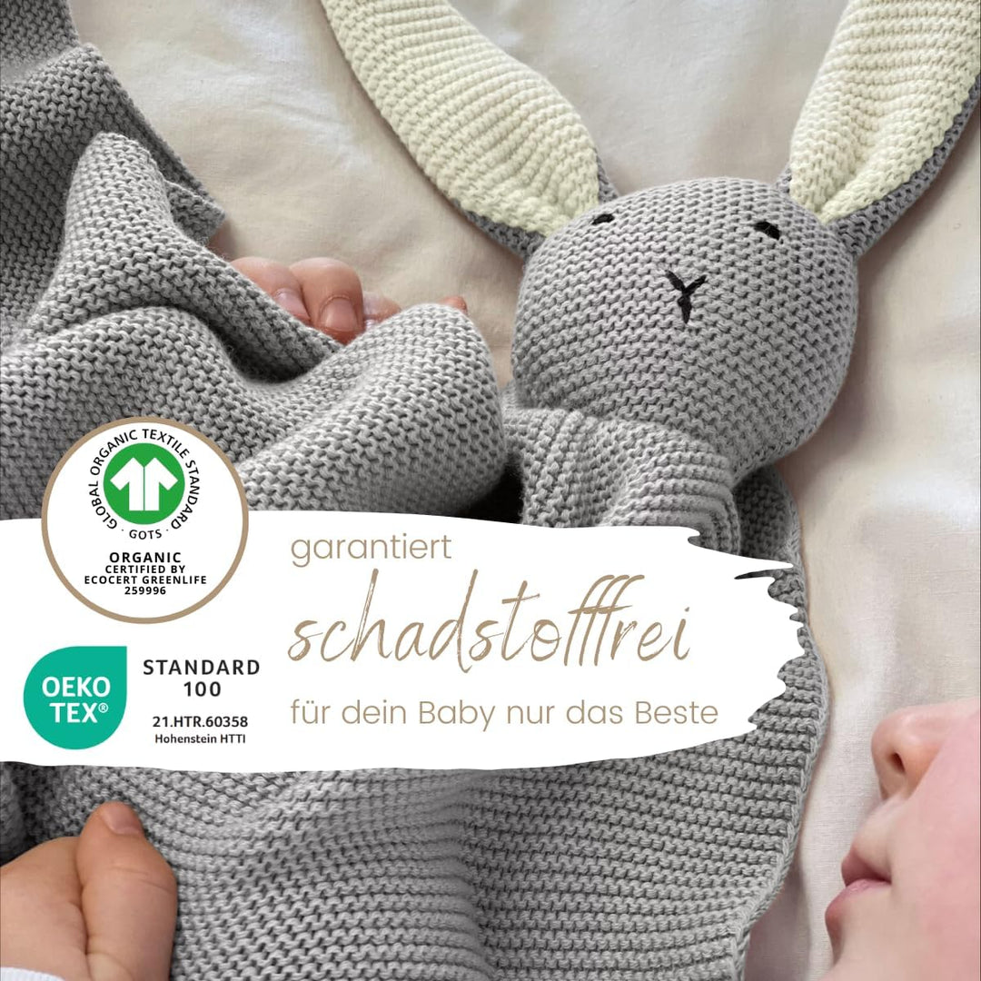 DIKOS® Original Babydecke SCHMUSE-HASE grau | 100% Bio-Baumwolle Neugeborenen Decke | Kuscheldecke S