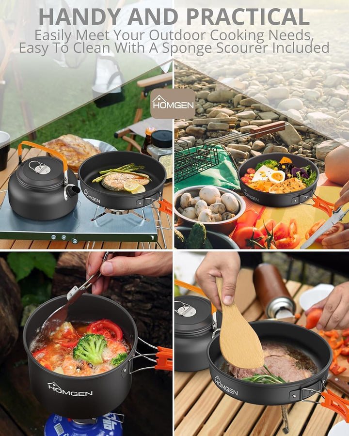 HOMGEN Camping Kochset Camping Töpfe und Pfannen Set Aluminium Camping Kochgeschirr Kit Protable Coo