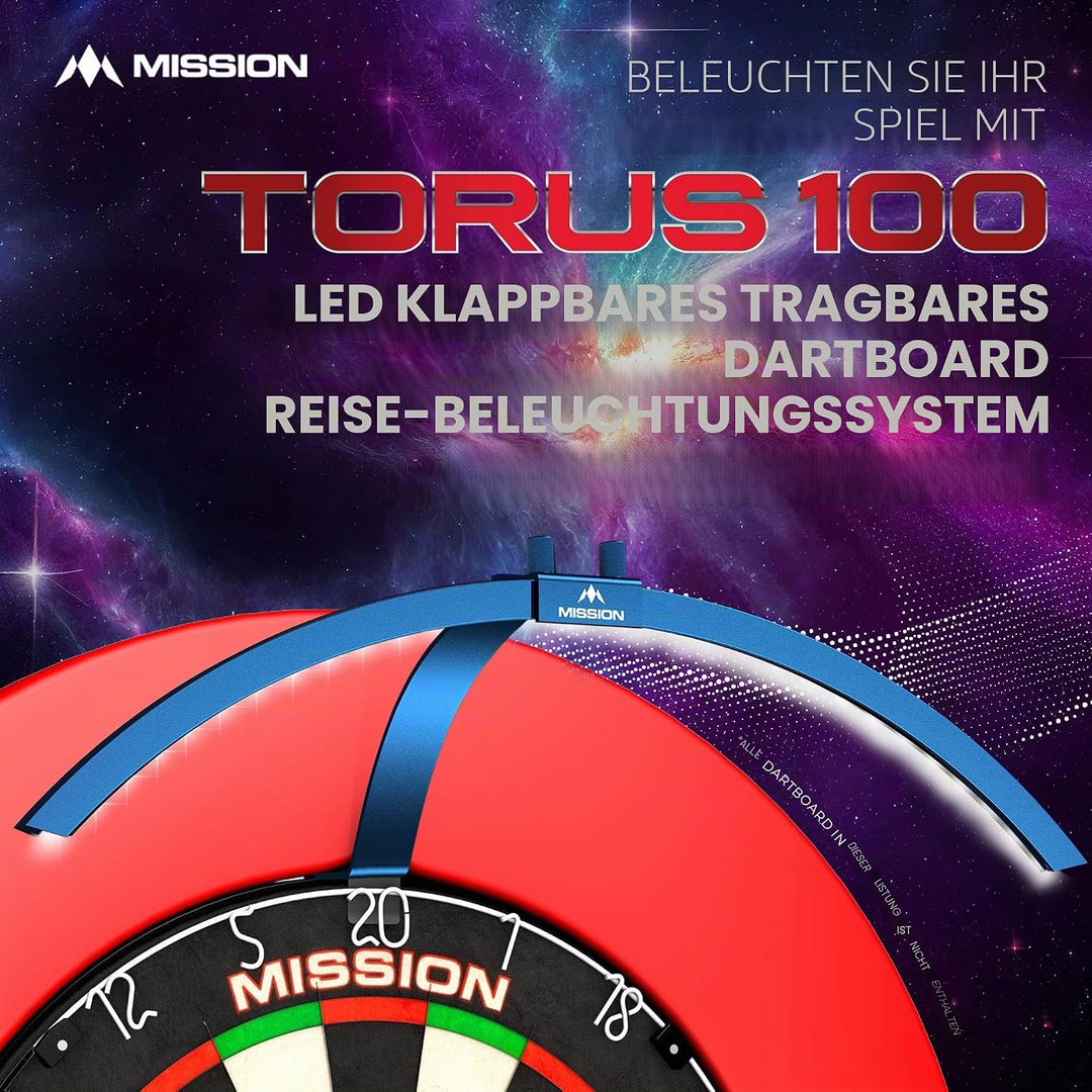 Mission Darts TOR100 Torus 100 | Dartscheibe LED klappbar tragbar Dartscheibe Reise Beleuchtungssyst