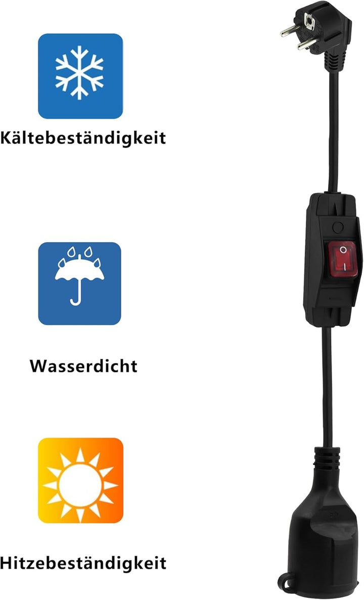 Schuko Verlängerungskabel mit Schalter 90 Grad Verlängerungskabel Outdoor mit Schuko Stecker,Netzkab