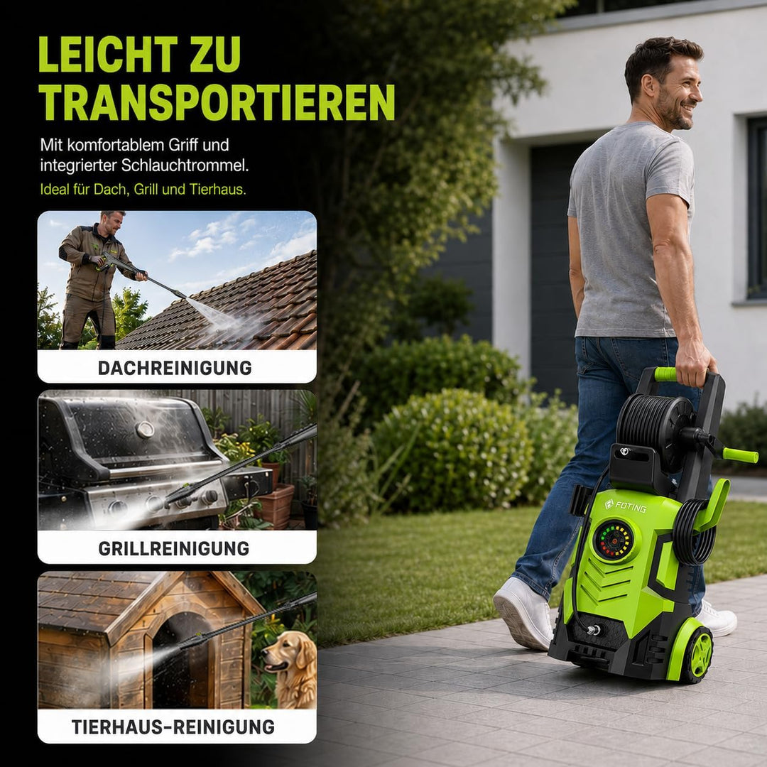Hochdruckreiniger 200 Bar, Touchscreen 8-stufiger, 6-in-1-Düse, Druck: 100-200bar, Fördermenge: 280-