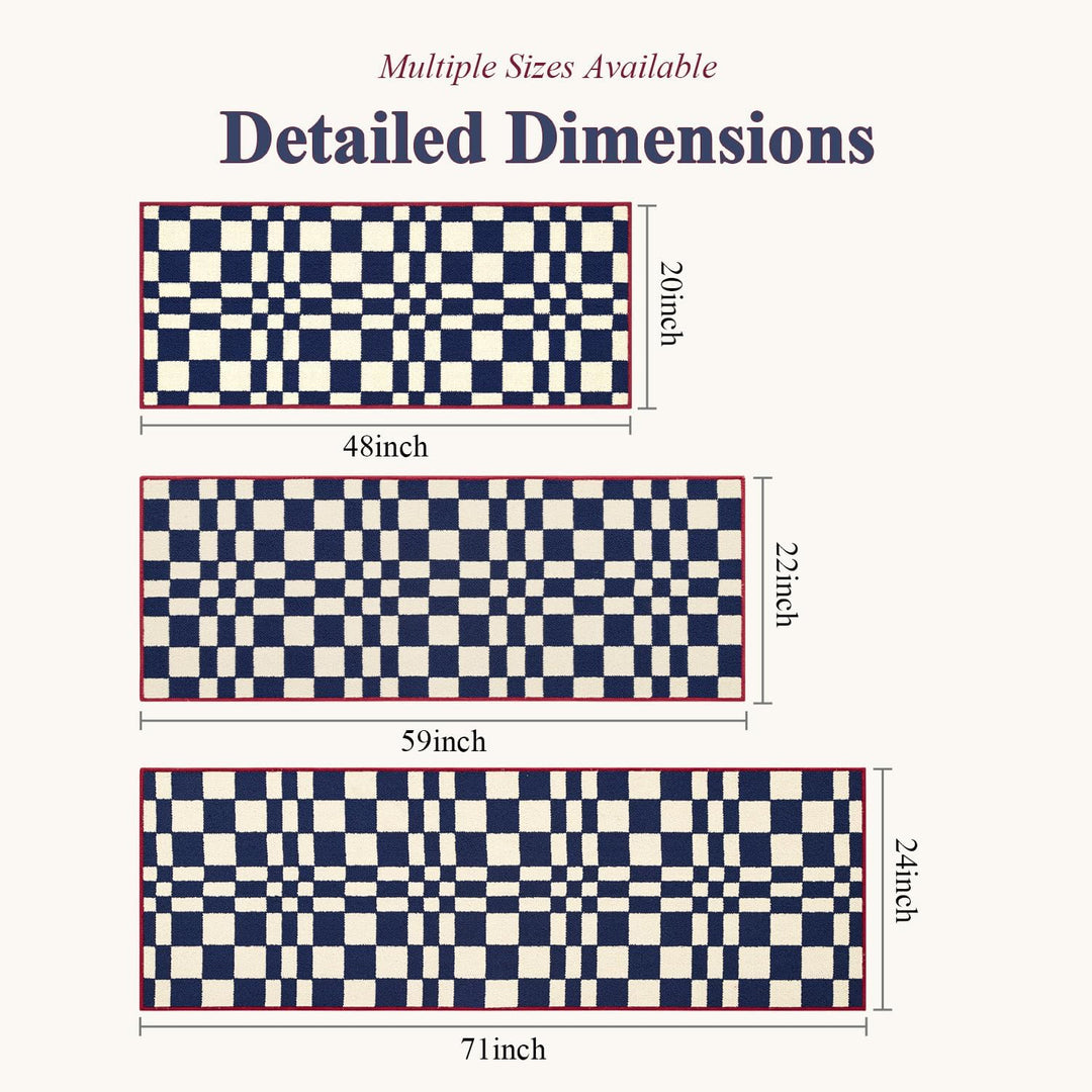 Biscpro Schachbrettmuster Fussmatte,rutschfeste Innen 60x180cm,Blau,waschbar | Maschinenwaschbare Fu