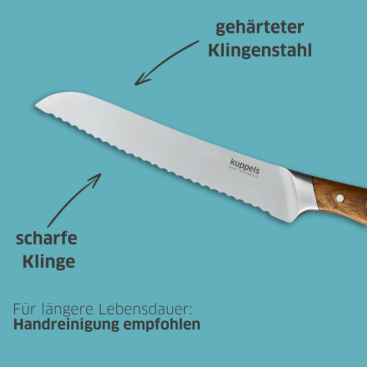 Kuppels WAVE Brotmesser | extra scharf &amp; schnitthaltig | 20,5 cm Klinge | Klingenstahl rostfrei &amp; po