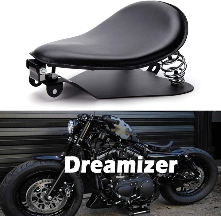 DREAMIZER Schwarzer Motorrad Bobber Sitz, Motorrad Solo Sitz Mit Grundplatte der Federhalterung für