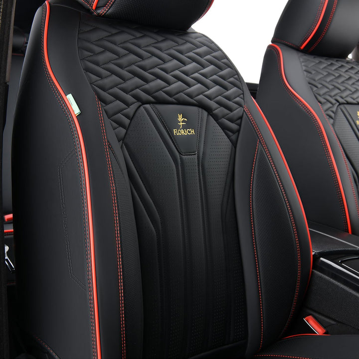 FLORICH Autositzbezüge Leder, Vorder- und Rücksitzbezüge, 5 Stück, komplettes Set, universell passen