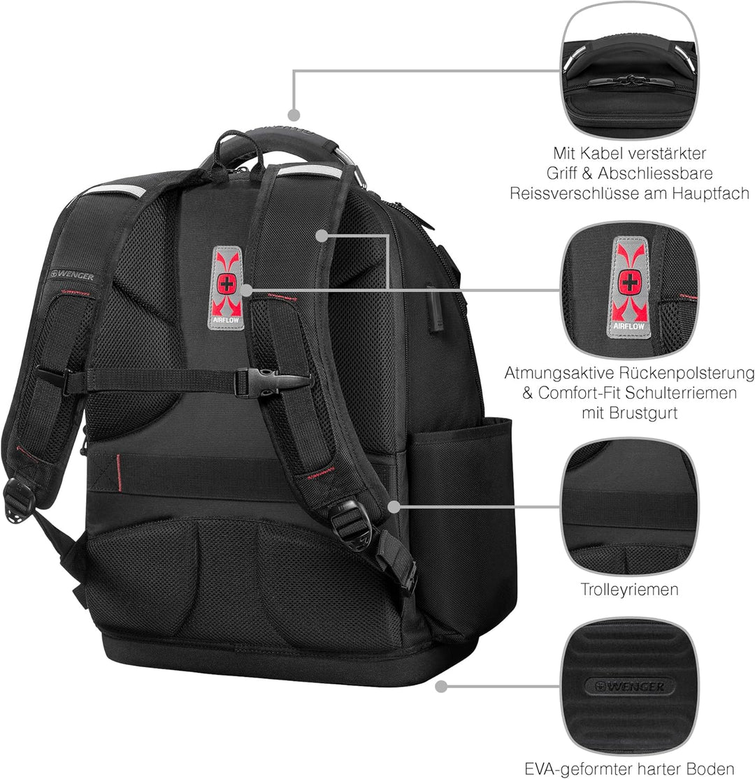 WENGER Tool Backpack Pro Werkzeugrucksack mit 17 Zoll Laptopfach, Arbeitsrucksack für Handwerker, He