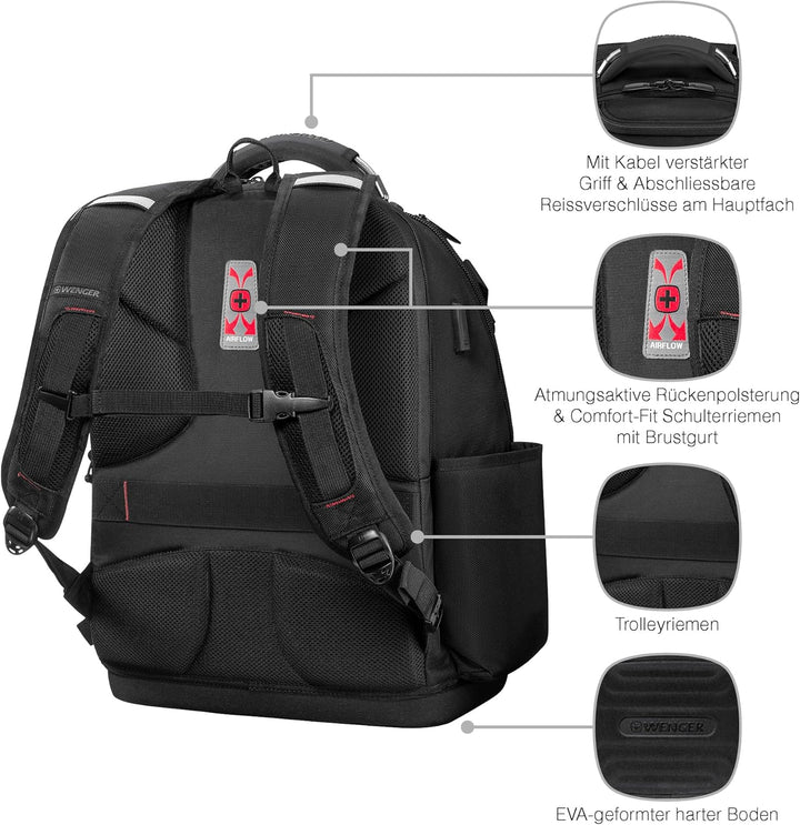 WENGER Tool Backpack Pro Werkzeugrucksack mit 17 Zoll Laptopfach, Arbeitsrucksack für Handwerker, He
