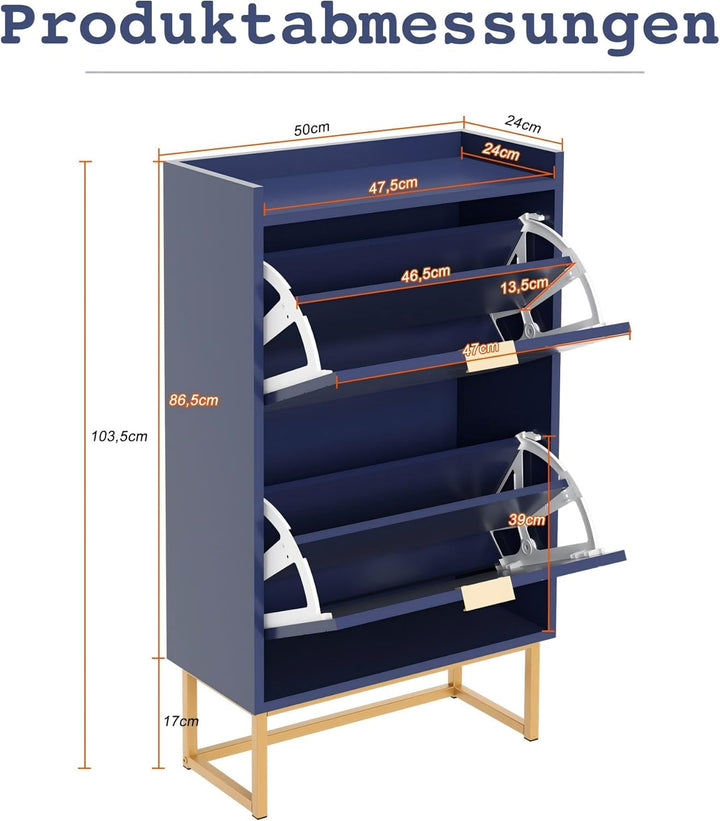 UEV Schuhschrank mit 2 Klappen Schmal, Schuhkipper für Flur Wohnzimmer, Schuhkommode mit Kippschutz,