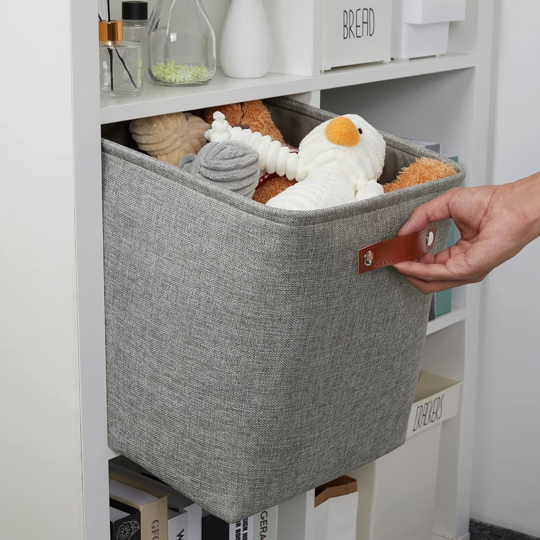 Mangata Collapsible Storage Cube Boxen, 25CM Cube Leinen gewebtes Gewebe Lagerung Körbe mit Leder Gr