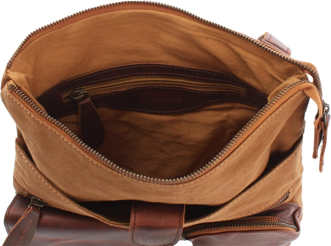 LECONI Umhängetasche Canvas &amp; Leder kleine Schultertasche Handtasche Damen + Herren Vintage Retro St