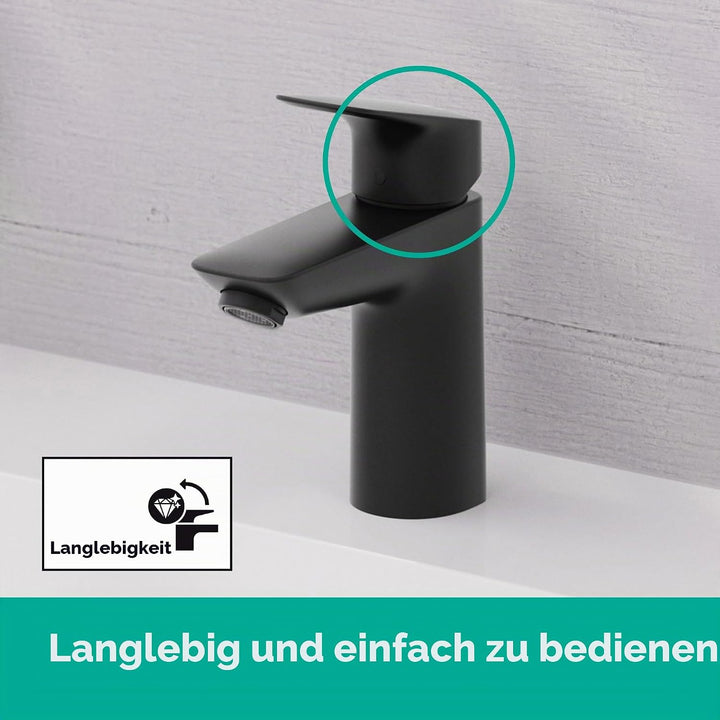hansgrohe Logis - Waschtischarmatur ohne Ablauf, Wasserhahn Bad mit Auslauf Höhe 100mm, Mischbatteri