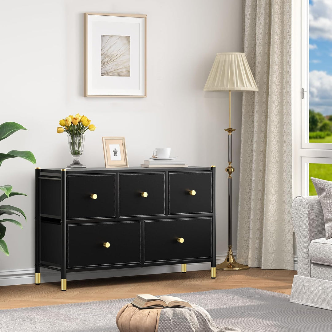 YITAHOME Stoffkommode mit 5 Schubladen, Leder Kommode Schubladen für Schlafzimmer, Wohnzimmer, Schra