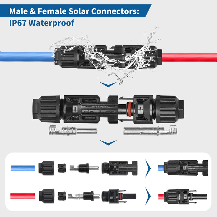 Elecoutek Solar Crimpzange Set für 2.5 4 6mm² Solarpanel Solarkabel, 6 Paar Männlich Weiblich Solars