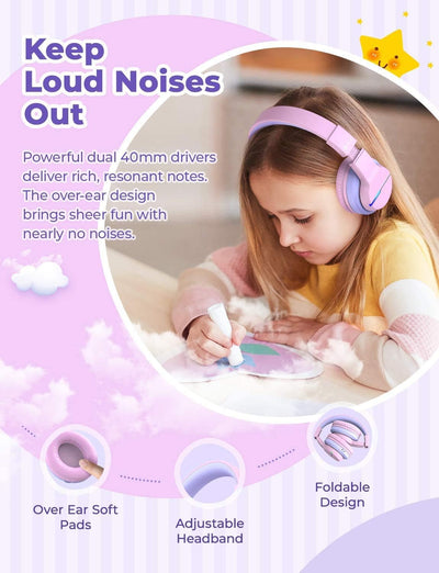 iClever Bluetooth Kinder Kopfhörer, Farbige LED-Leuchten, Kinderkopfhörer Over-Ear mit 74/85/94dB La