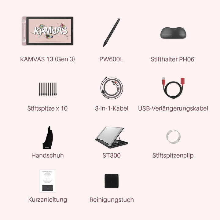 HUION Kamvas 13 (Gen 3) Grafiktablett mit Display, 13,3-Zoll-Zeichenmonitor aus Canvas-Glas, 99% sRG