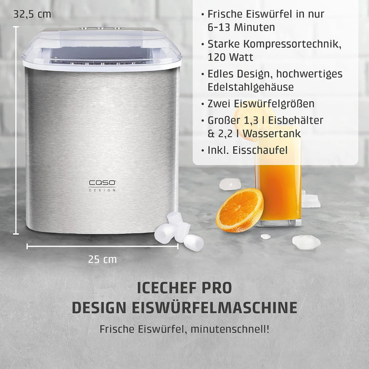 Caso IceChef Pro - Design Eiswürfelbereiter, für eine schnelle Eiswürfelbereitung in 44360 min., pro