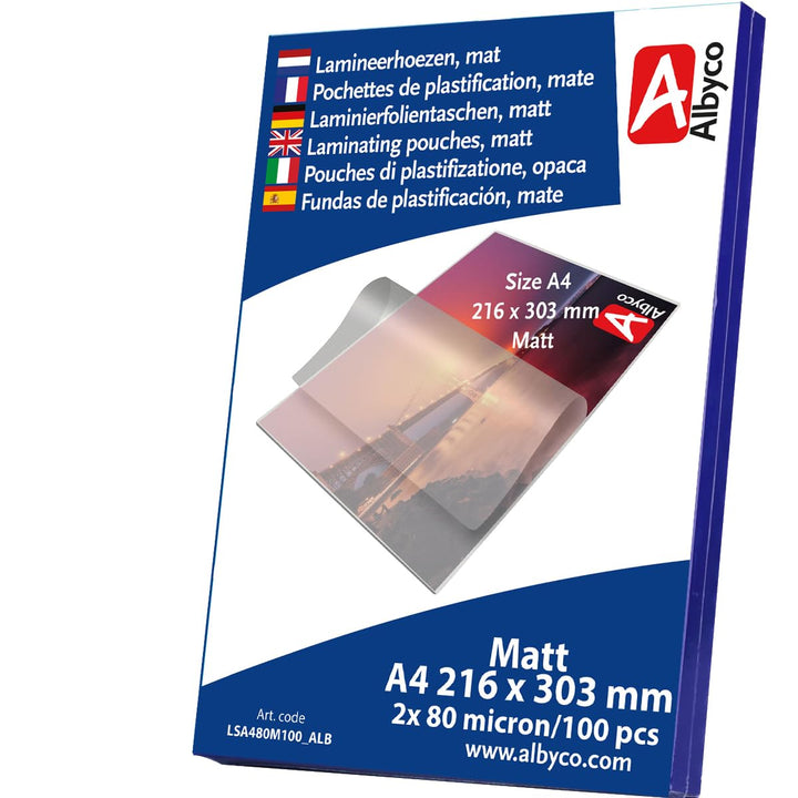 Albyco - Laminiertaschen MATT A4, 160 Mikron (2x80 Mikron) - 100 Stück - Folien A4 MATT, Laminierhül