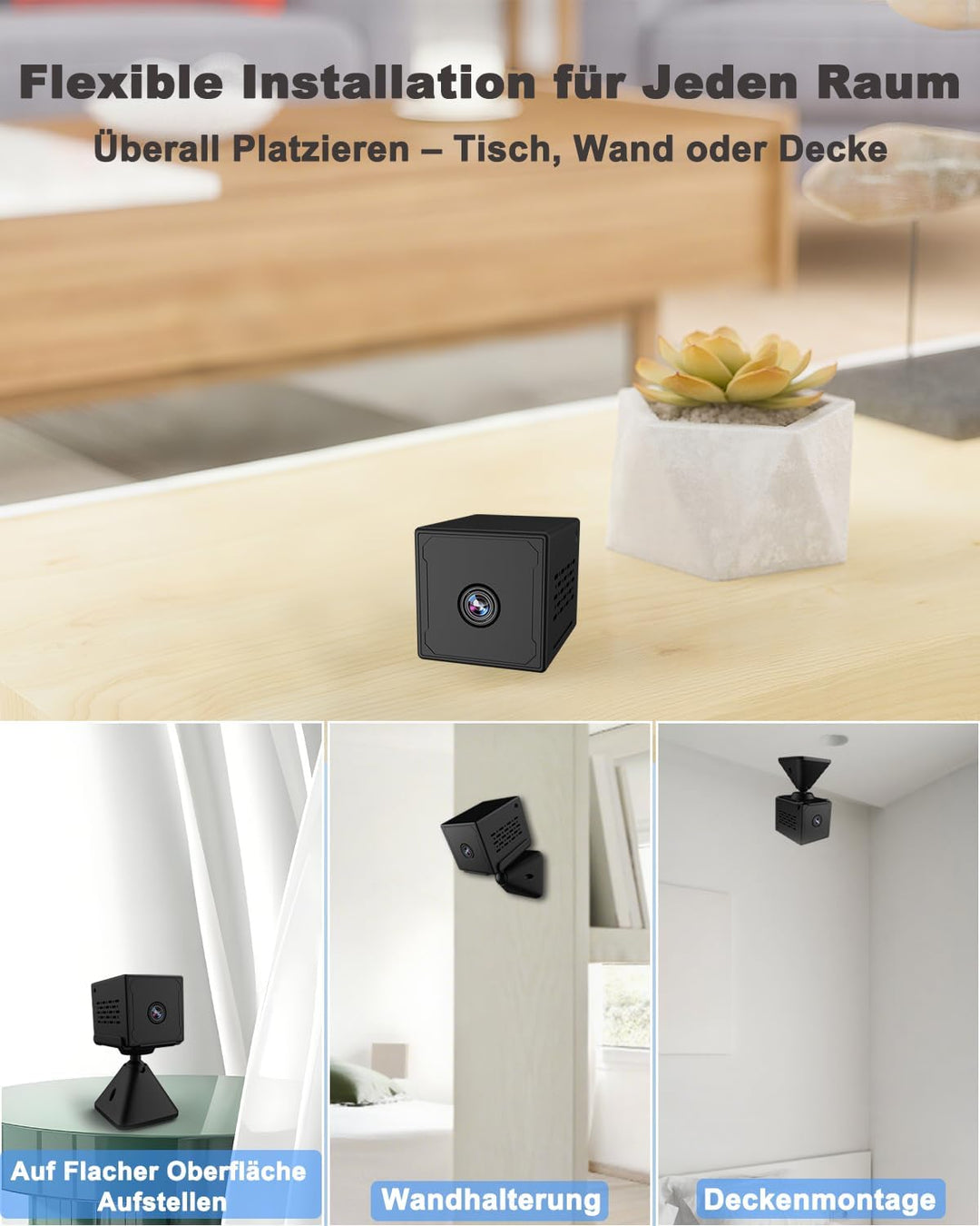 Mini Kamera, 4k Ultra HD Kamera Überwachung Innen mit 64GB Speicherkarte, WLAN/AP Hotspot/Ohne WLAN