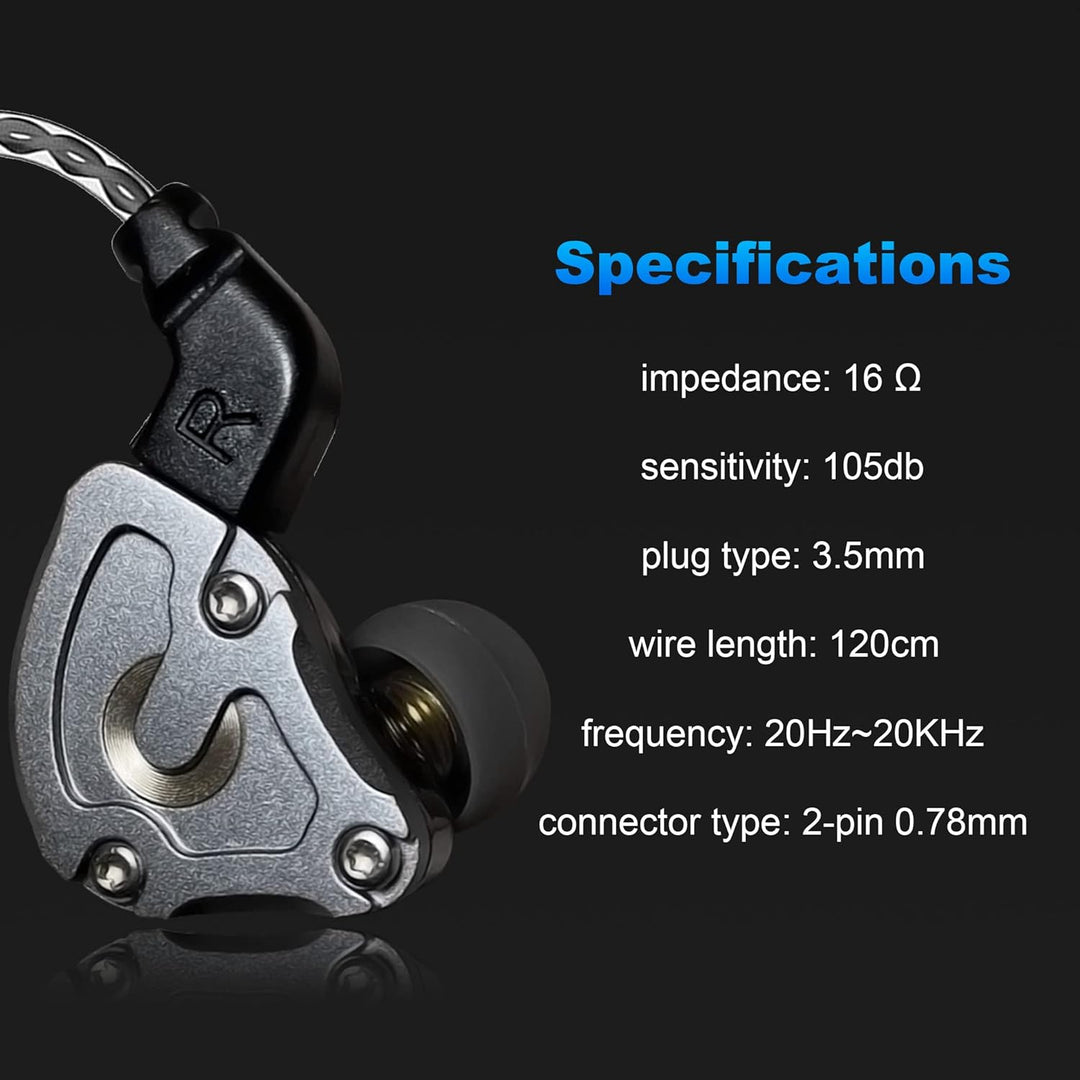 Hmusic IEM Kopfhörer, HiFi Kabelgebundene Kopfhörer, Hi-Res Verlustfrei DD+BA Treiber In-Ohr-Kopfhör