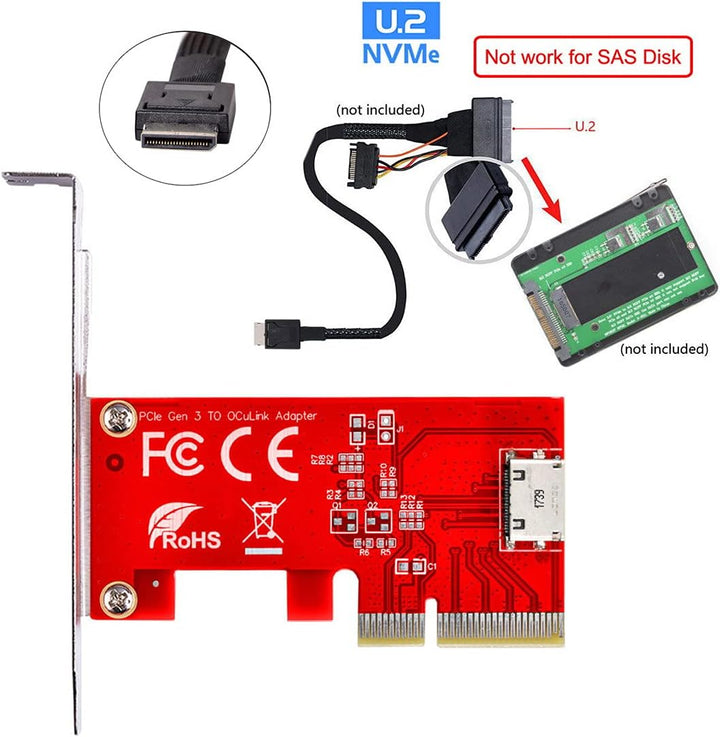 Cablecc PCI-E 3.0 Express 4.0 x4 zu Oculink Interner SFF-8612 SFF-8611 Host-Adapter für PCIe SSD mit