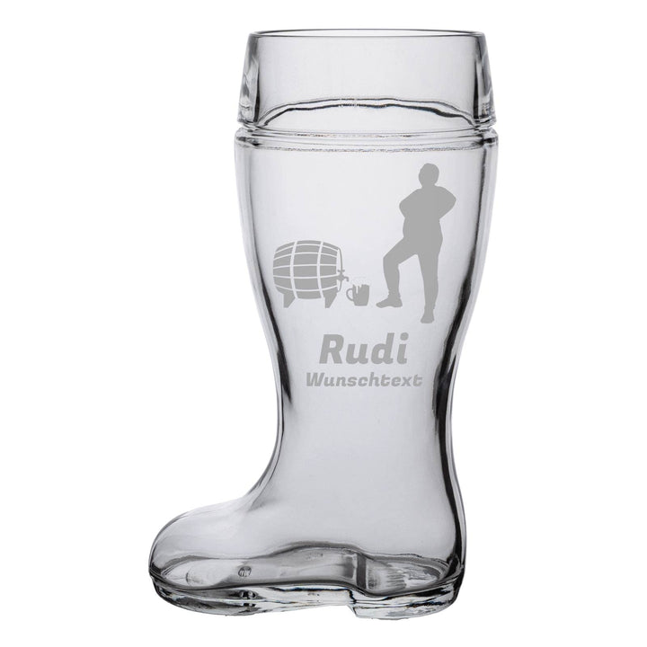 Bierstiefel mit Gravur, Bierglas mit 1,0 Liter Füllstrich, Personalisiertes Glas mit Name & Kneipen-
