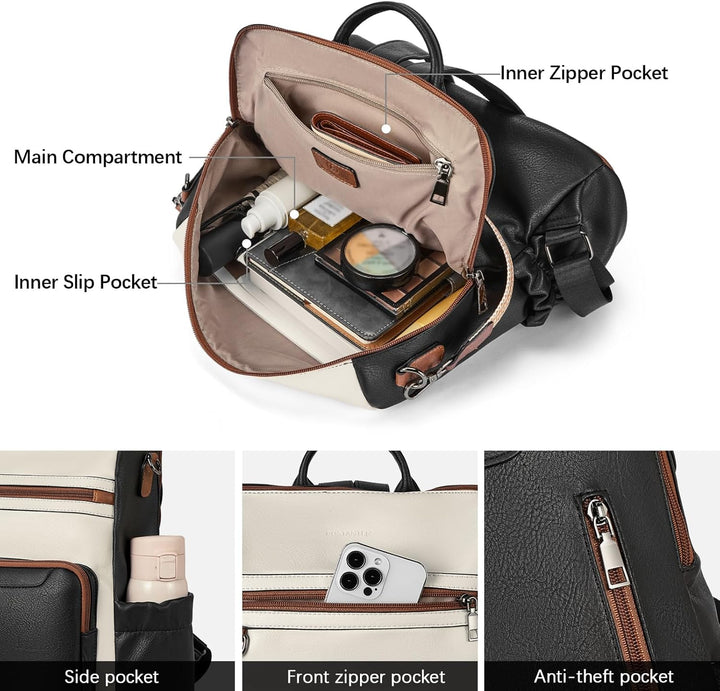 BOSTANTEN 2 Pieces Leder Rucksack Damen Freizeitrucksack Reise Handtasche Rucksackhandtasche Tagesru