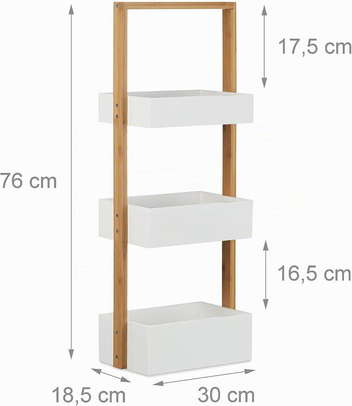 Relaxdays Badregal Bambus, Badezimmerregal mit 3 Körben, Korbregal fürs Bad, MDF, HxBxT: 76 x 30 x 1