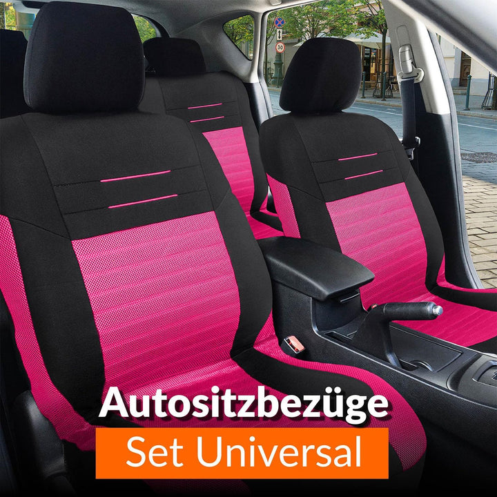 Upgrade4cars Auto-Sitzbezüge Pink Schwarz | Auto-Schonbezüge Set für Vordersitze &amp; Rückbank | Rosa A