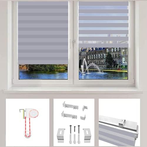 Eurohome Doppelrollo Klemmfix ohne Bohren, Duo Rollo,90cm x 220cm (Stoffbreite 86 cm) Hellgrau Trans