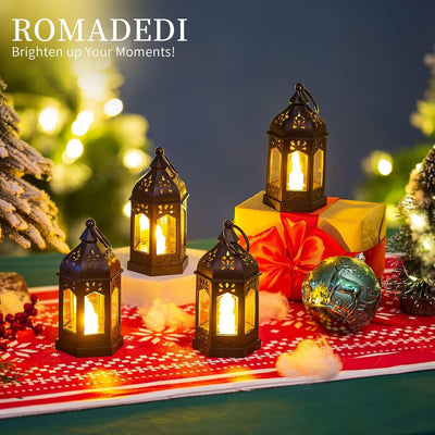 Romadedi Laterne Schwarz Halloween Deko - 10er Set Mini Laterne zum Aufhängen, mit LED Kerzen für Ra