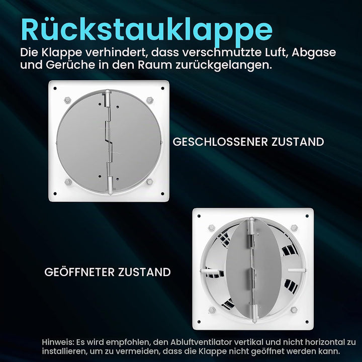 HG Power Abluftventilator 150mm - Badlüfter Leiser mit Rücklaufklappe, Geschwindigkeitsregler, Steck