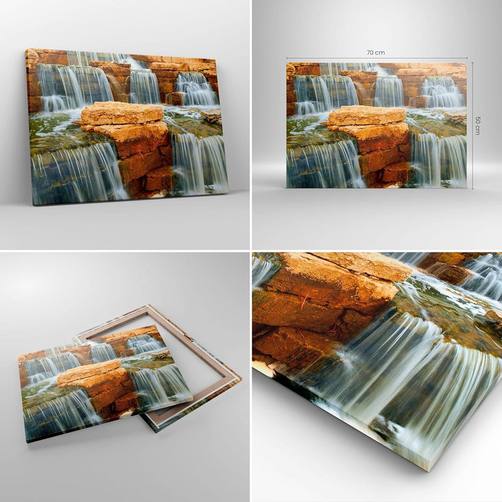 Bilder auf Leinwand Wasserfall Steine Wasser Leinwandbild 70x50cm Wandbilder Dekoration Wohnzimmer S