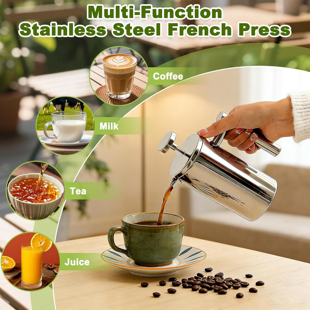 350ml Französische Presse, Edelstahl Kaffeebereiter, Doppelwandige Isoliert French Press Thermo, Kaf