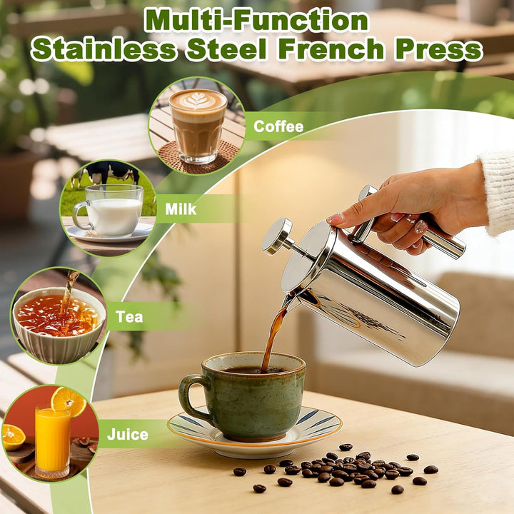 350ml Französische Presse, Edelstahl Kaffeebereiter, Doppelwandige Isoliert French Press Thermo, Kaf