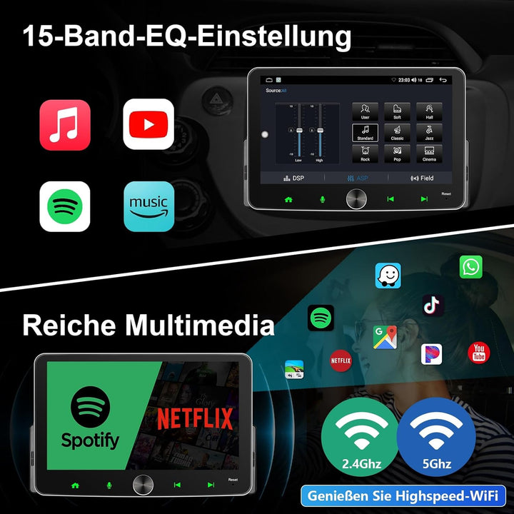 DAB+ Android Autoradio 1Din Wireless CarPlay Wireless Android Auto Radio mit Bildschirm 7 Zoll 4G+64