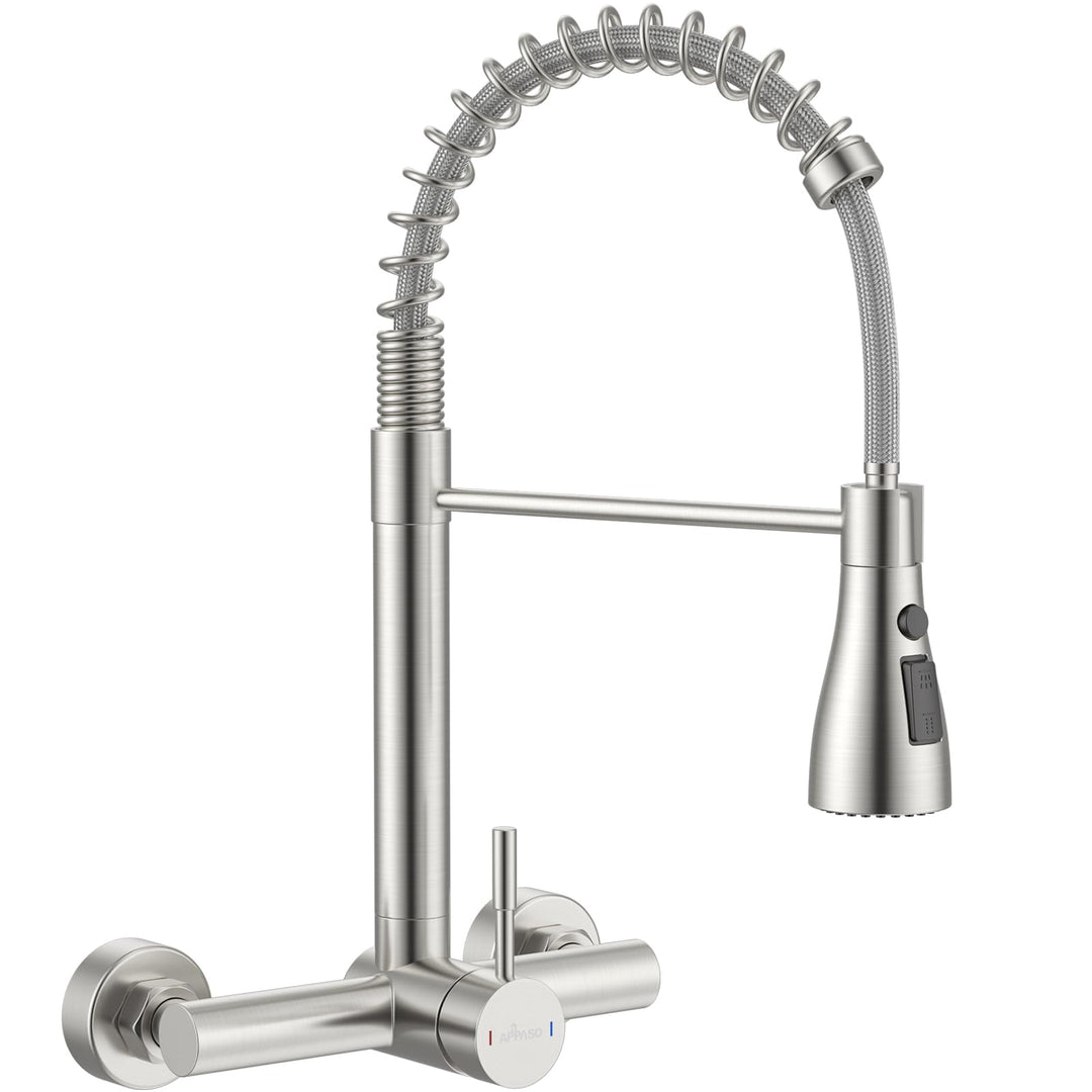 APPASO Wasserhahn Wandmontage (15cm Lochabstand) | Herunterziehbare Brause, Gebürstet Edelstahl arma