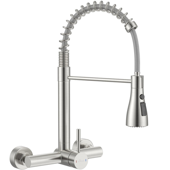 APPASO Wasserhahn Wandmontage (15cm Lochabstand) | Herunterziehbare Brause, Gebürstet Edelstahl arma