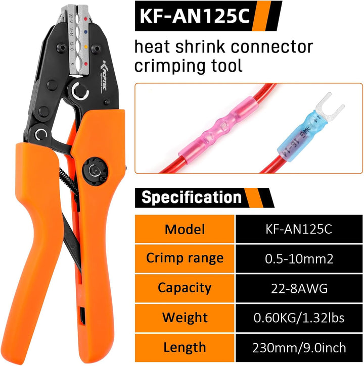 KF CPTEC Crimpzange für Schrumpfverbinder 0,5-8,0 mm² (AWG 22-8) – Krimperzange Kabelschuhe mit Rats
