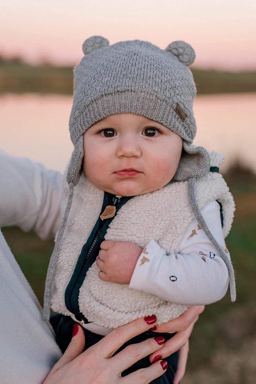 DRESHOW Unisex Baby Mütze Süsser Bär Kleinkind Earflap Beanie Warm für Herbst Wintermütze Grey &amp; Whi