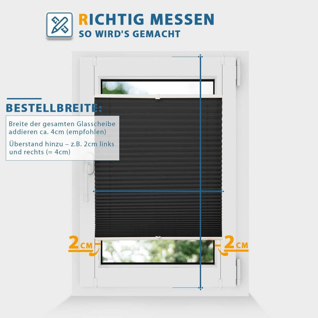 Allesin Plissee ohne Bohren Plissees Klemmfix Schwarz 35x80cm(BxH), Plisseerollo Faltrollo mit Klemm