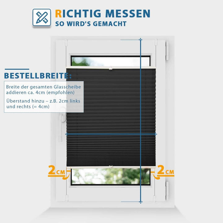 Allesin Plissee ohne Bohren Plissees Klemmfix Schwarz 35x80cm(BxH), Plisseerollo Faltrollo mit Klemm