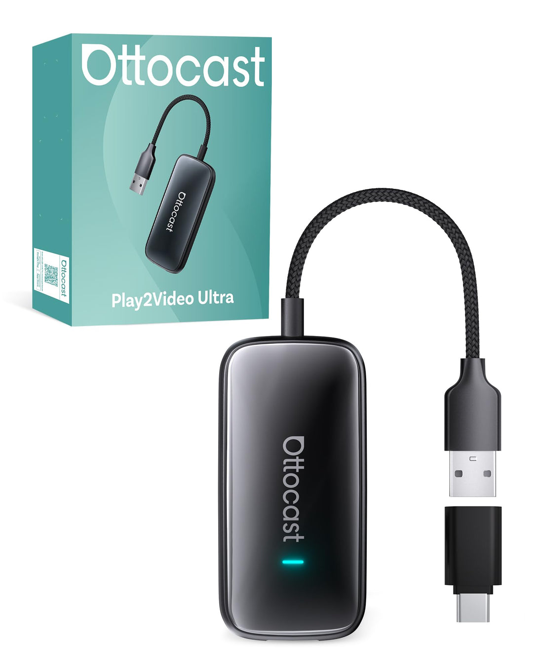 OTTOCAST 2026 Play2Video Ultra Upgrade, AI Box Wireless CarPlay Android Auto Adapter