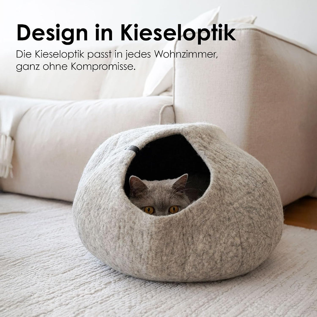 LucyBalu® Pebble Filzhöhle für Katzen I Katzenbett &amp; Kuschelhöhle aus 100% Schurwolle I handgefertig