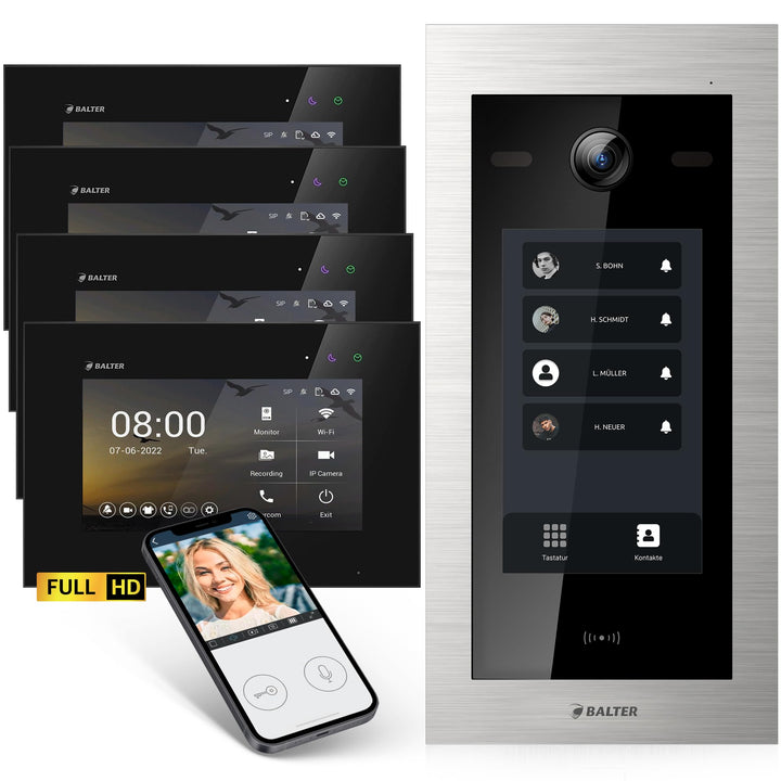 Balter EVO-HD Video Türsprechanlage mit Touchscreen Türstation, Video Türklingel, Smartphone App, 4