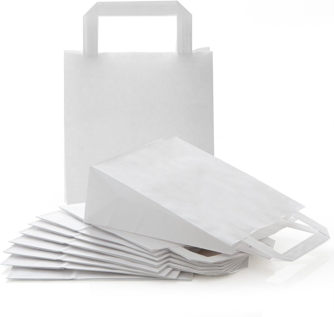 Logbuch-Verlag 100 weisse Papiertüten mit Henkel 18 x 8 x 22 cm Tragtaschen Geschenktaschen einfarbi