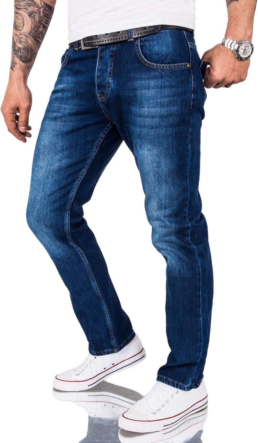 Rock Creek Herren Jeans Hose Denim Blau Straight-Cut Gerades Bein RC-2091 29W / 30L Blau - Rc-3120,