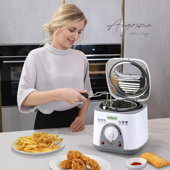 Augosma Mini Fritteuse Mit öl | 850-950W l Kapazität: 1 Liter l Sichtfenster l Frittierkorb aus Edel